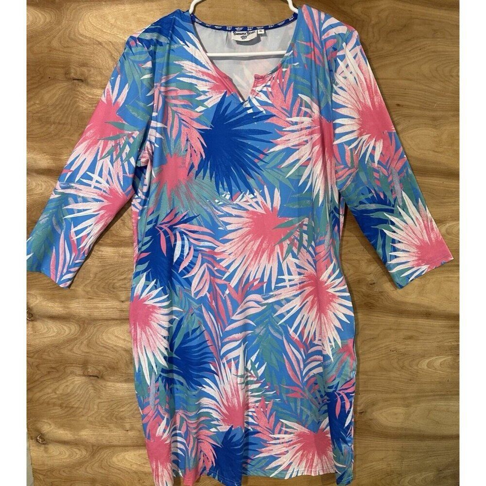 Banana Boat Women's xl V-Neck long sleeve Dress Floral stretch Coverup